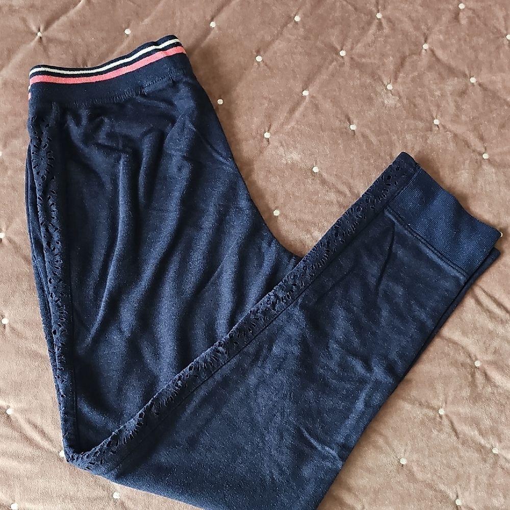 Nanette Lepore Womenβs Navy Lace Jogger Pants Size L Athletic Lounge EUC